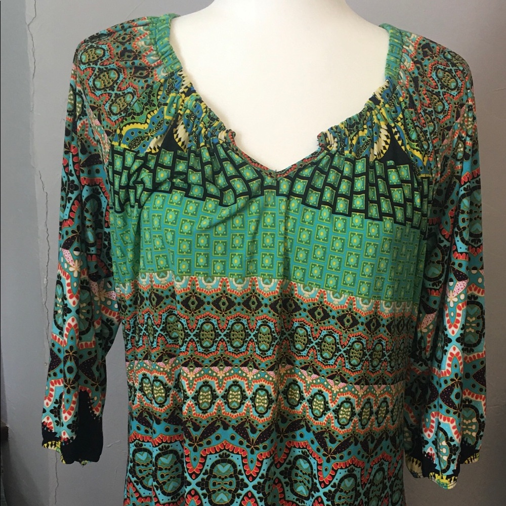 Susan Lawrence 3/4 sleeve colorful top
